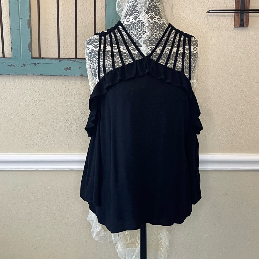 Entro Black Ruffle Strap Tank Top